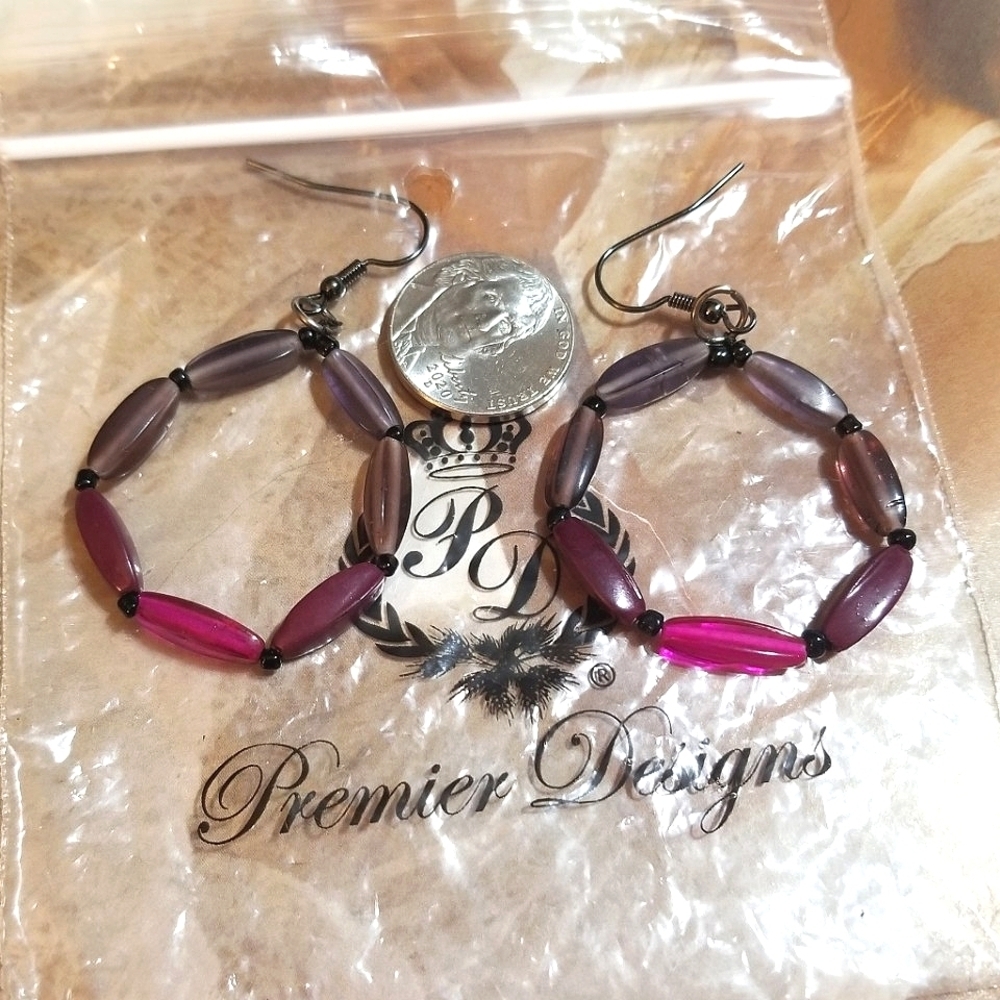 NEW Premier Designs Bohemian Purple and Grey Bead Hoop Earrings